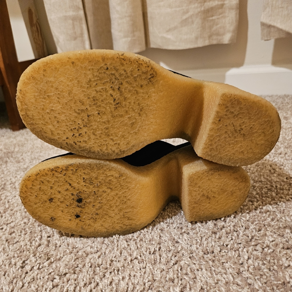 Chloé Black Suede Mules with Cream Crepe Platform - Picture 12 of 12
